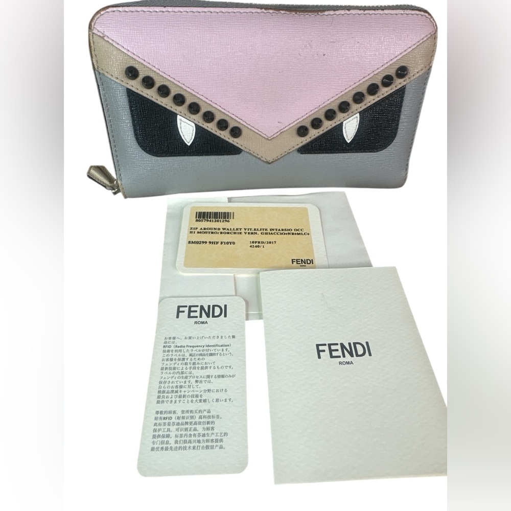 Fendi Women's Pink and Gray Leather monster  Wallet